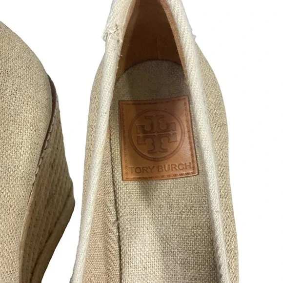 Tory Burch Jackie canvas peep toe wedge espadrille heels 9.5 M - Picture 4 of 14